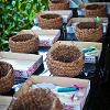 Empty hanging baskets ready for their sustainable plants